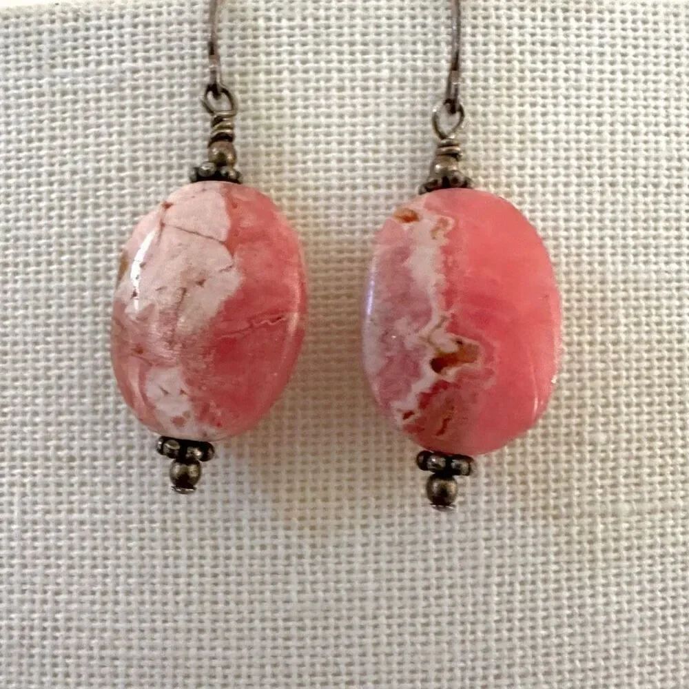 Sterling silver rhodochrosite drop earrings